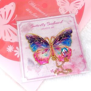 Pinky Butterfly Metallic Bookmark w/polygon diamond charm chain